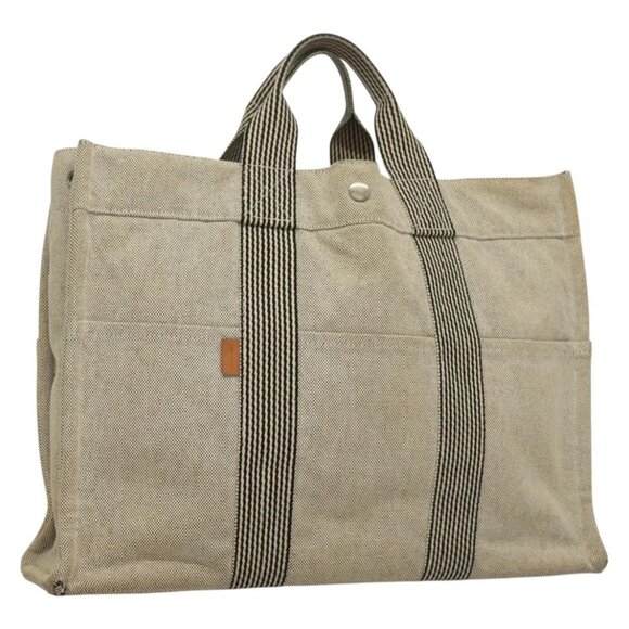 HERMES Fourre Tout MM Hand Bag Canvas Gray Silver Auth - Picture 2 of 16